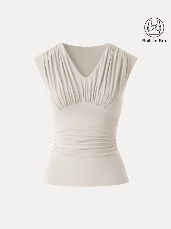 SkinKiss Cooling V-Neck Ruched Wide Shoulder Bra Tank