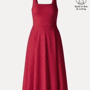 Stretch Cotton Polka Dot Square Neck Midi Bra Dress with Pockets Limited Edition - Image 13