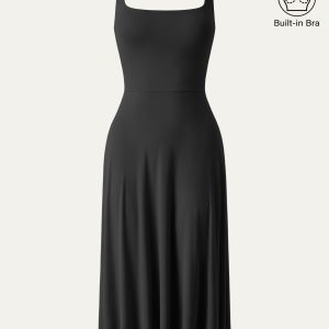 Square Neck Flowy New Airy Bra Midi Dress - Image 25