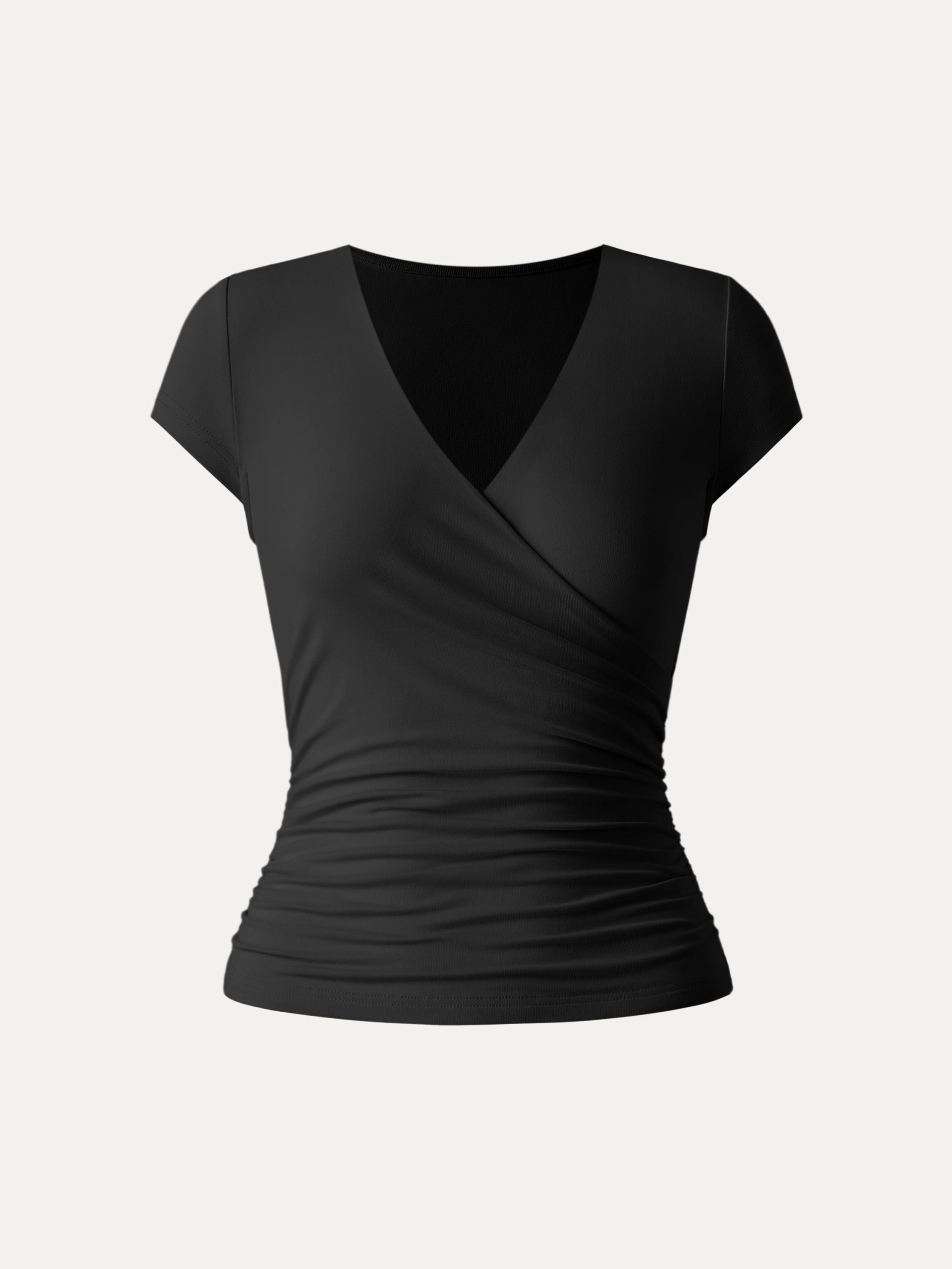 Surplice Cap Sleeve Side Ruched Fitted Tee - Image 16