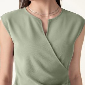Surplice Wide Shoulder Tucked Angled Tank Top