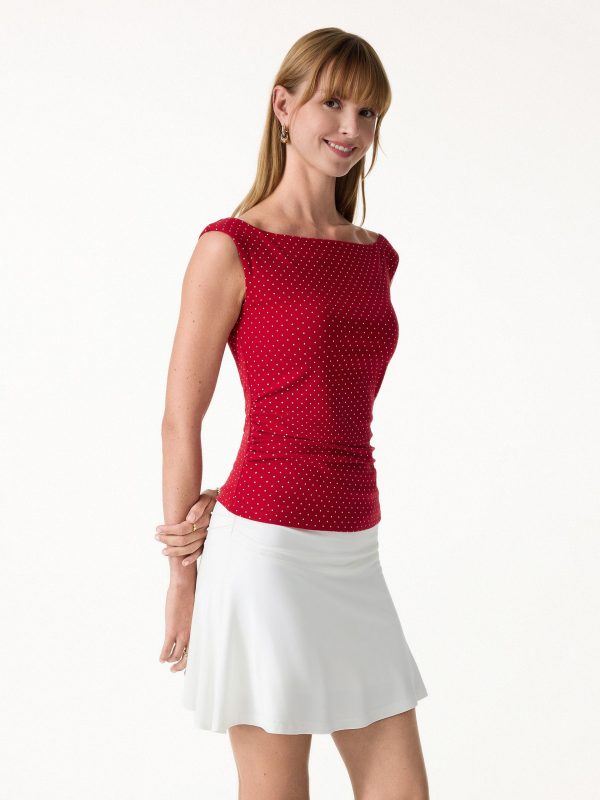 Stretch Cotton Polka Dot Boatneck Ruched Bra Top Limited Edition