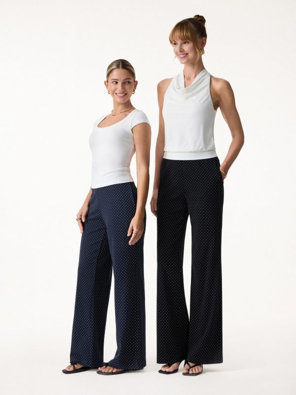 Stretch Cotton Polka Dot Wide Leg Pull-On Pants with Pockets Limited Edition