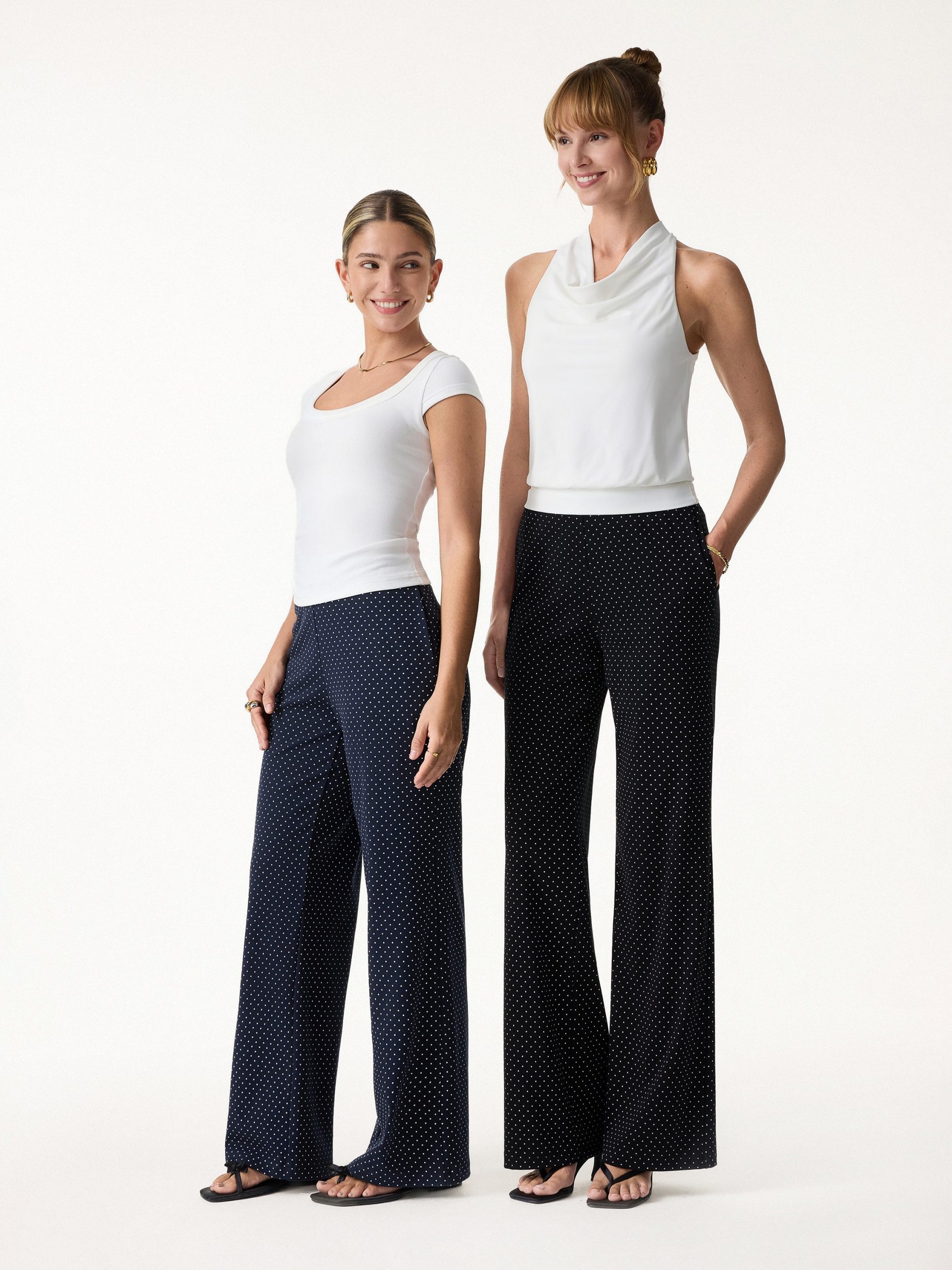 Stretch Cotton Polka Dot Wide Leg Pull-On Pants with Pockets Limited Edition - Image 2