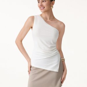 Linen Knit One Shoulder Bra Tank - Image 2