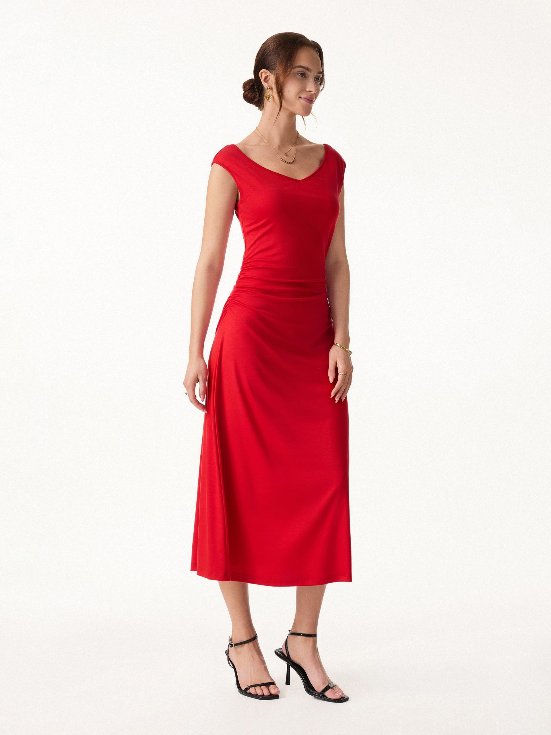 Cooling Lyocell V-Neck Ruched Midi Bra Dress - Image 6