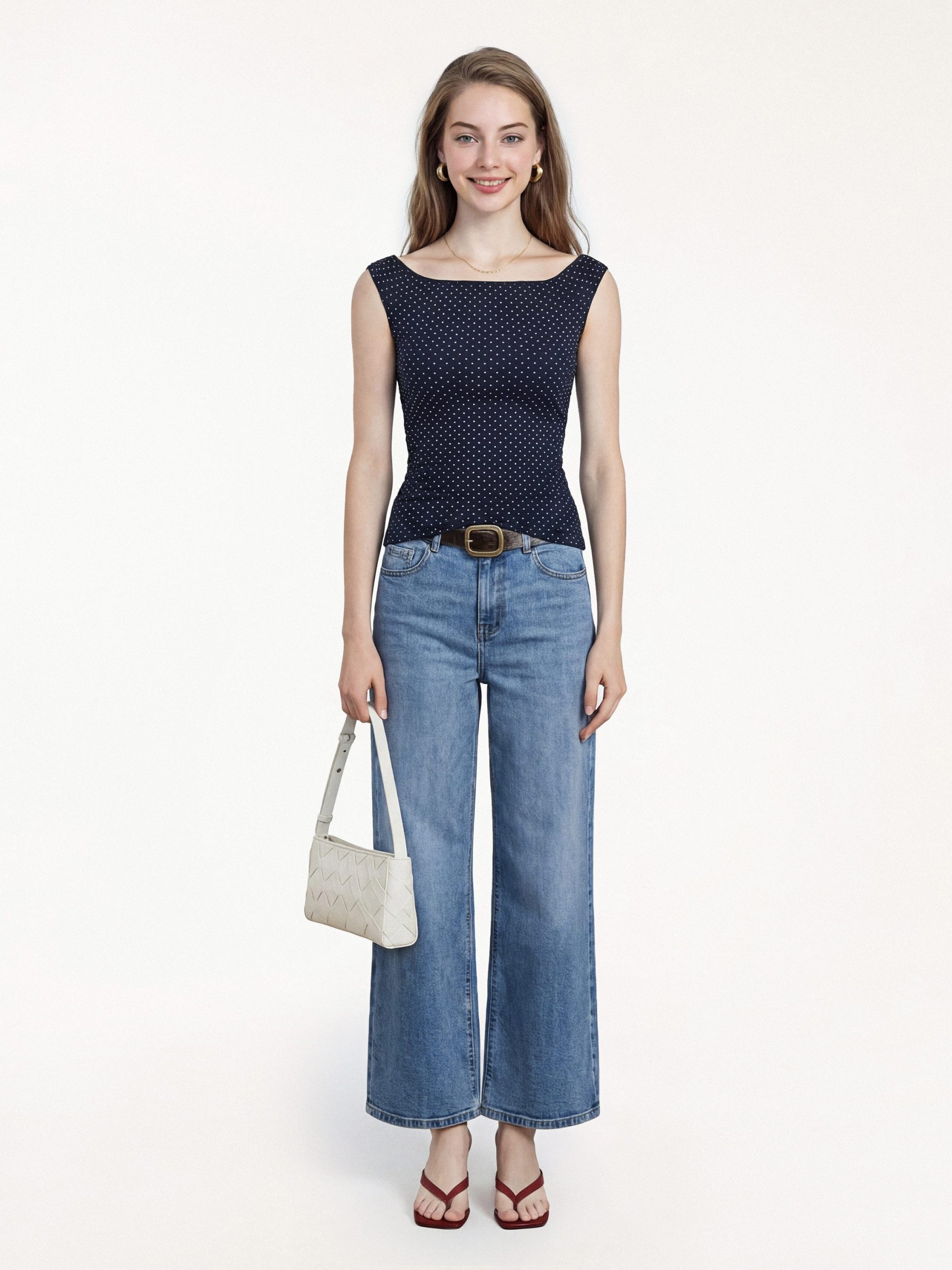 Stretch Cotton Polka Dot Boatneck Ruched Bra Top Limited Edition - Image 13