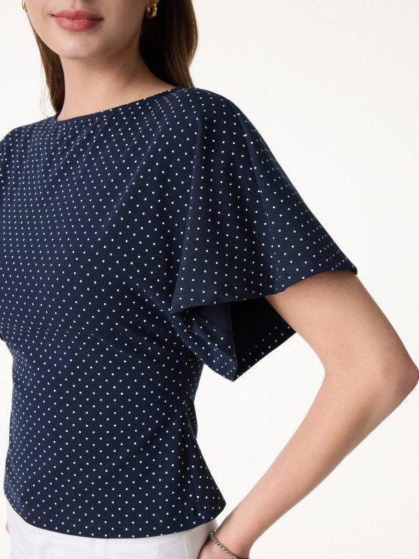2Pcs Set Boatneck Flutter Sleeves Polka Dot Top & A-Line Flare Skirt Limited Edition