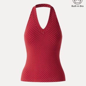 Stretch Cotton Polka Dot Halter Neck Open Back Bra Top - Image 12
