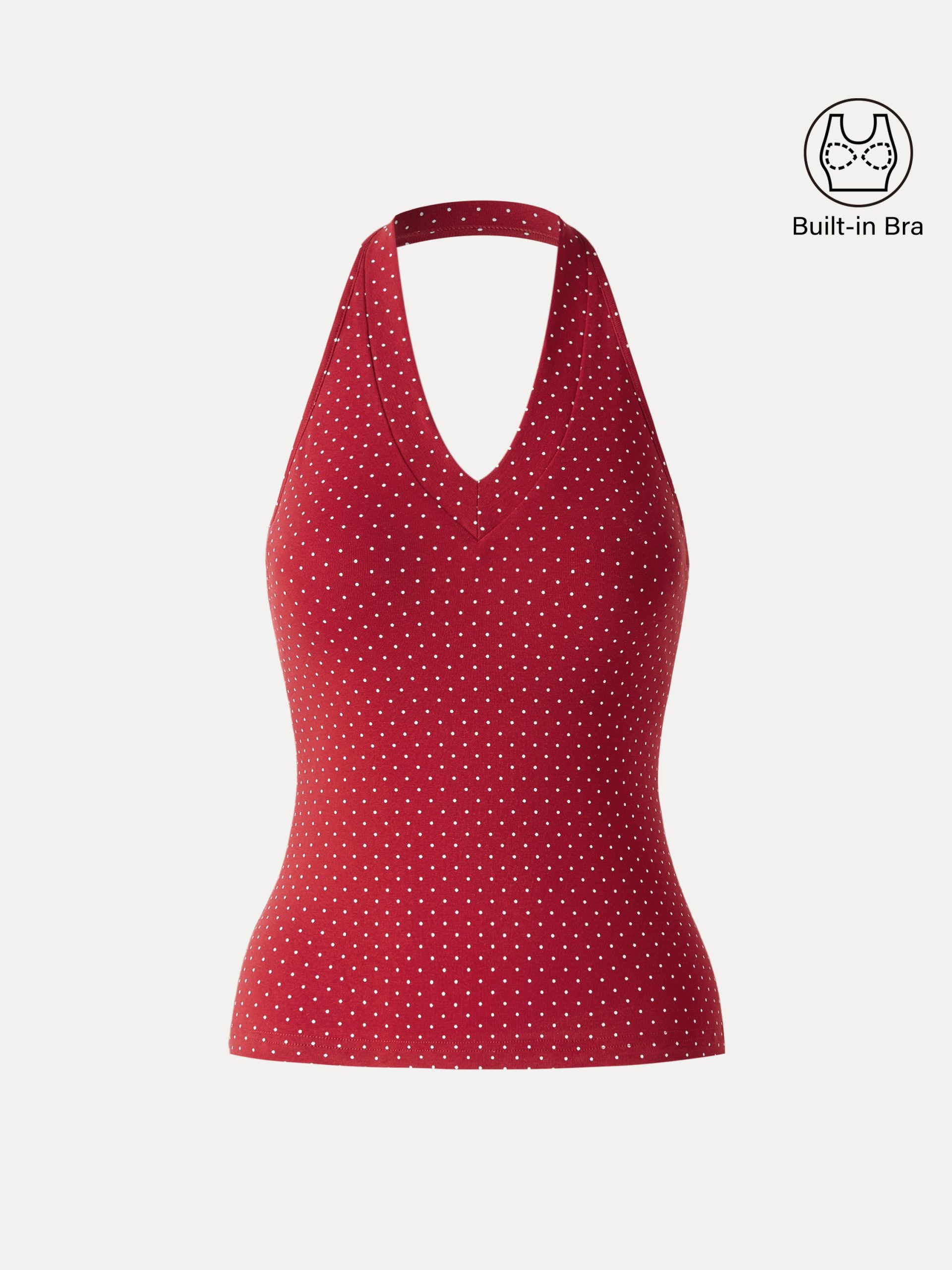 Stretch Cotton Polka Dot Halter Neck Open Back Bra Top - Image 12