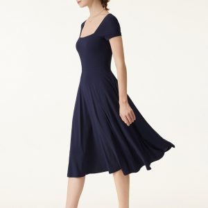 Flowy Square Neck Short Sleeve Midi Bra Dress - Image 7