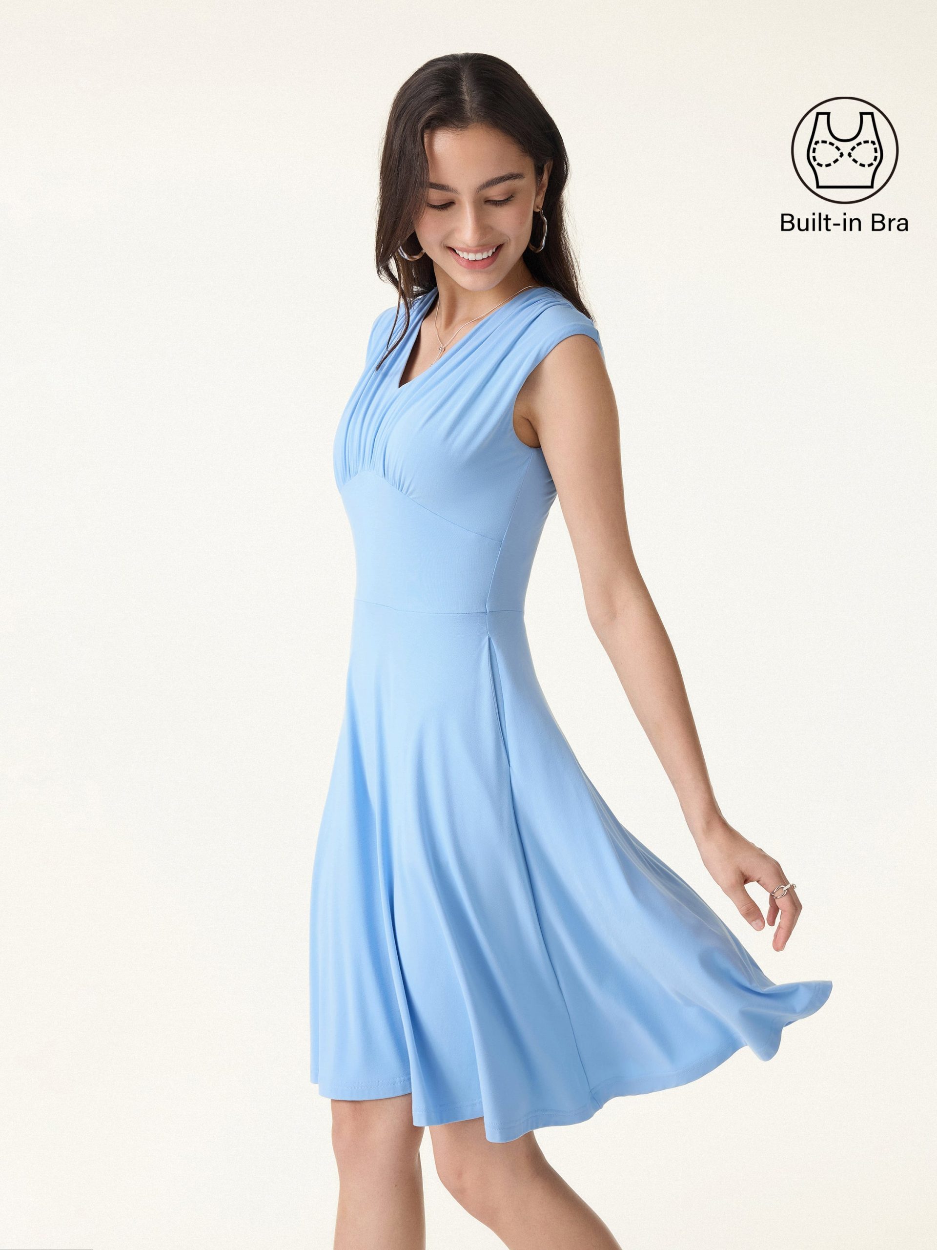 SkinKiss Cooling V-Neck Gathered Bra Dress with Pockets - Image 1