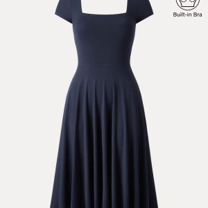 Flowy Square Neck Short Sleeve Midi Bra Dress - Image 3