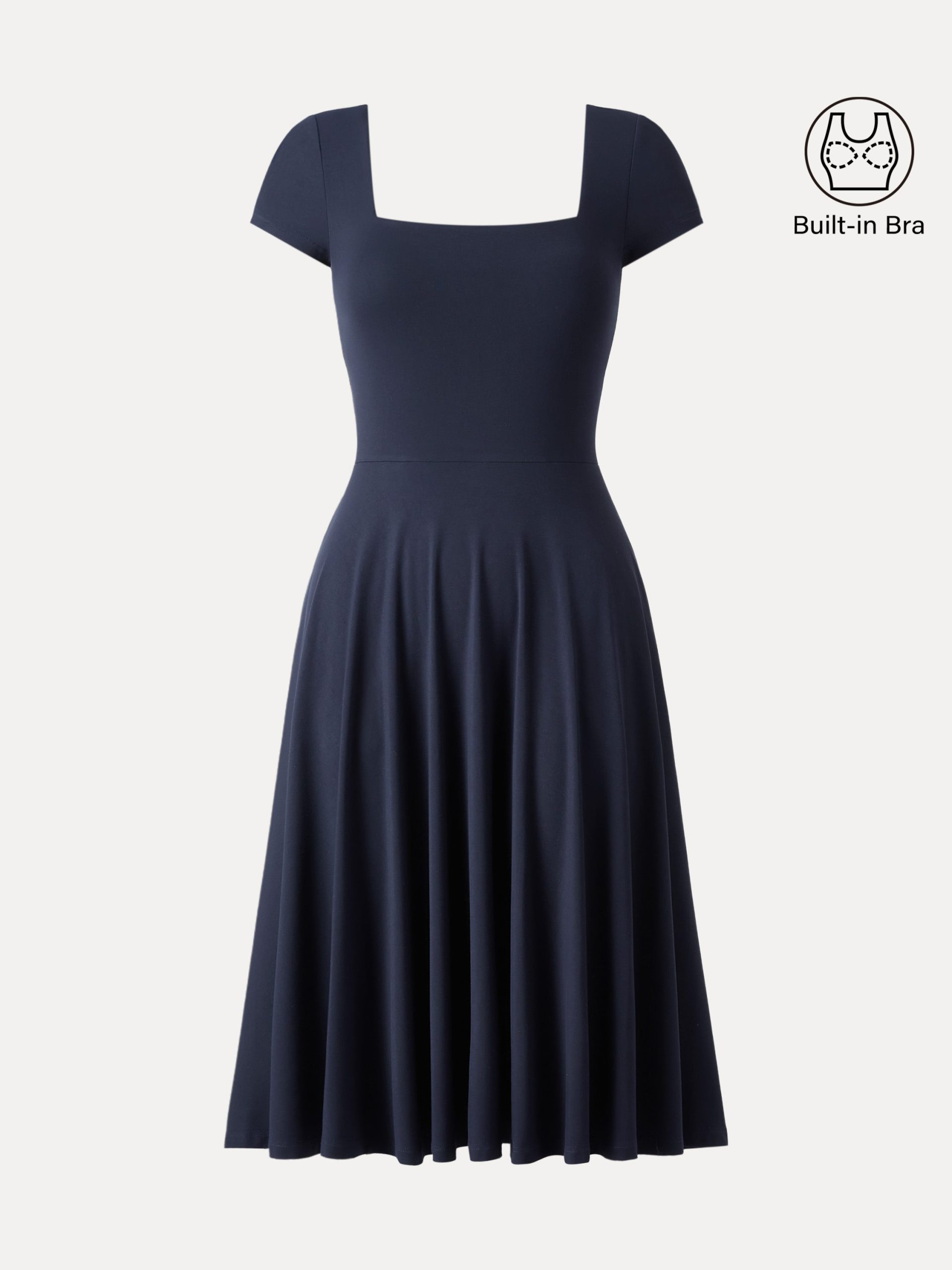 Flowy Square Neck Short Sleeve Midi Bra Dress - Image 3