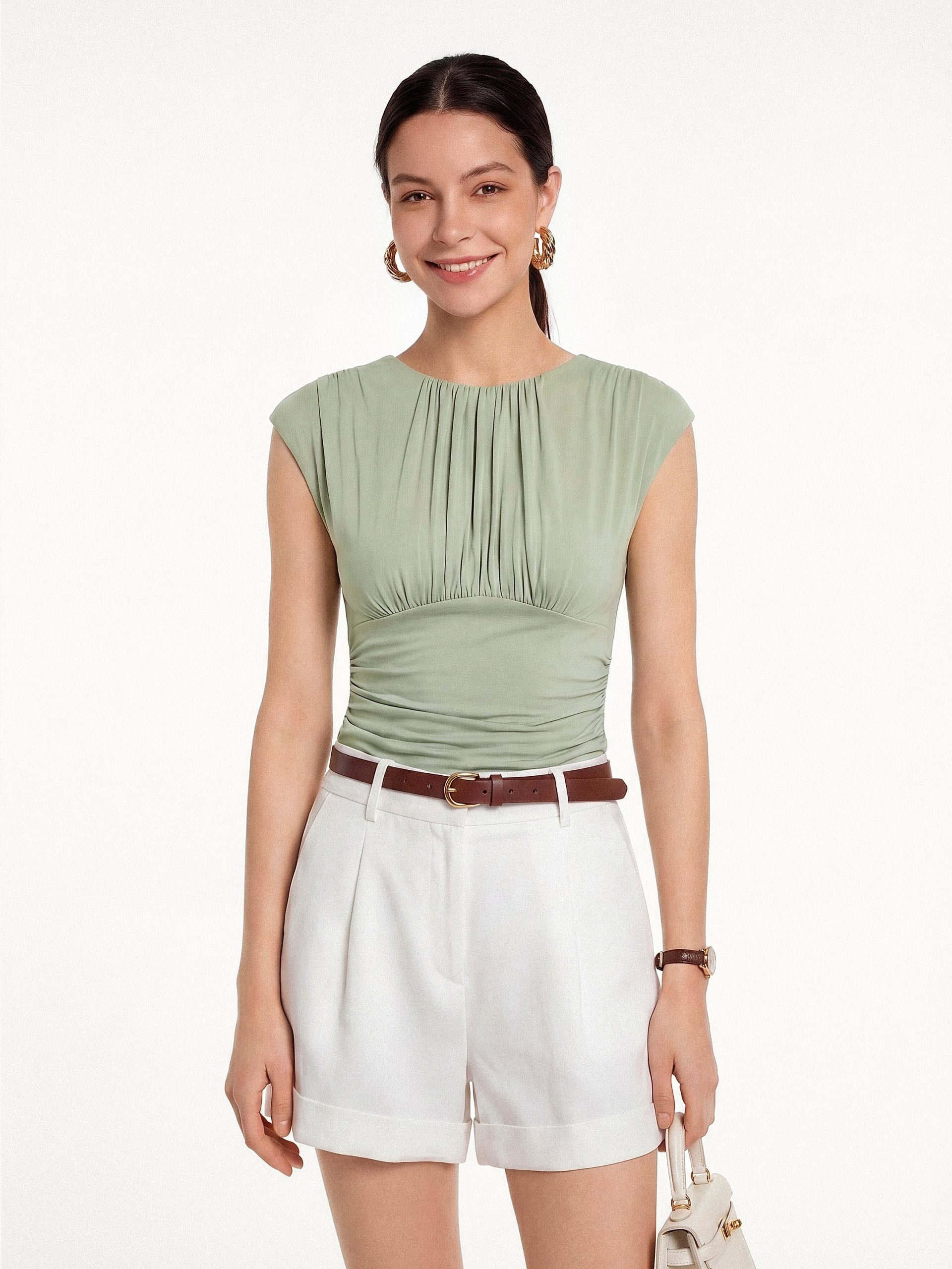 Cooling SkinKiss Ruched Round Neck Cap Sleeve Bra Top - Image 16