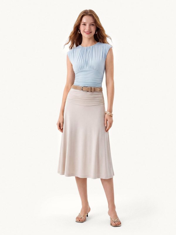 Cooling SkinKiss Ruched Round Neck Cap Sleeve Bra Top
