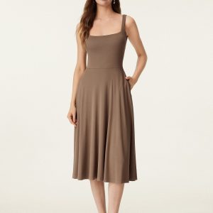 Square Neck Flowy New Airy Bra Midi Dress - Image 19