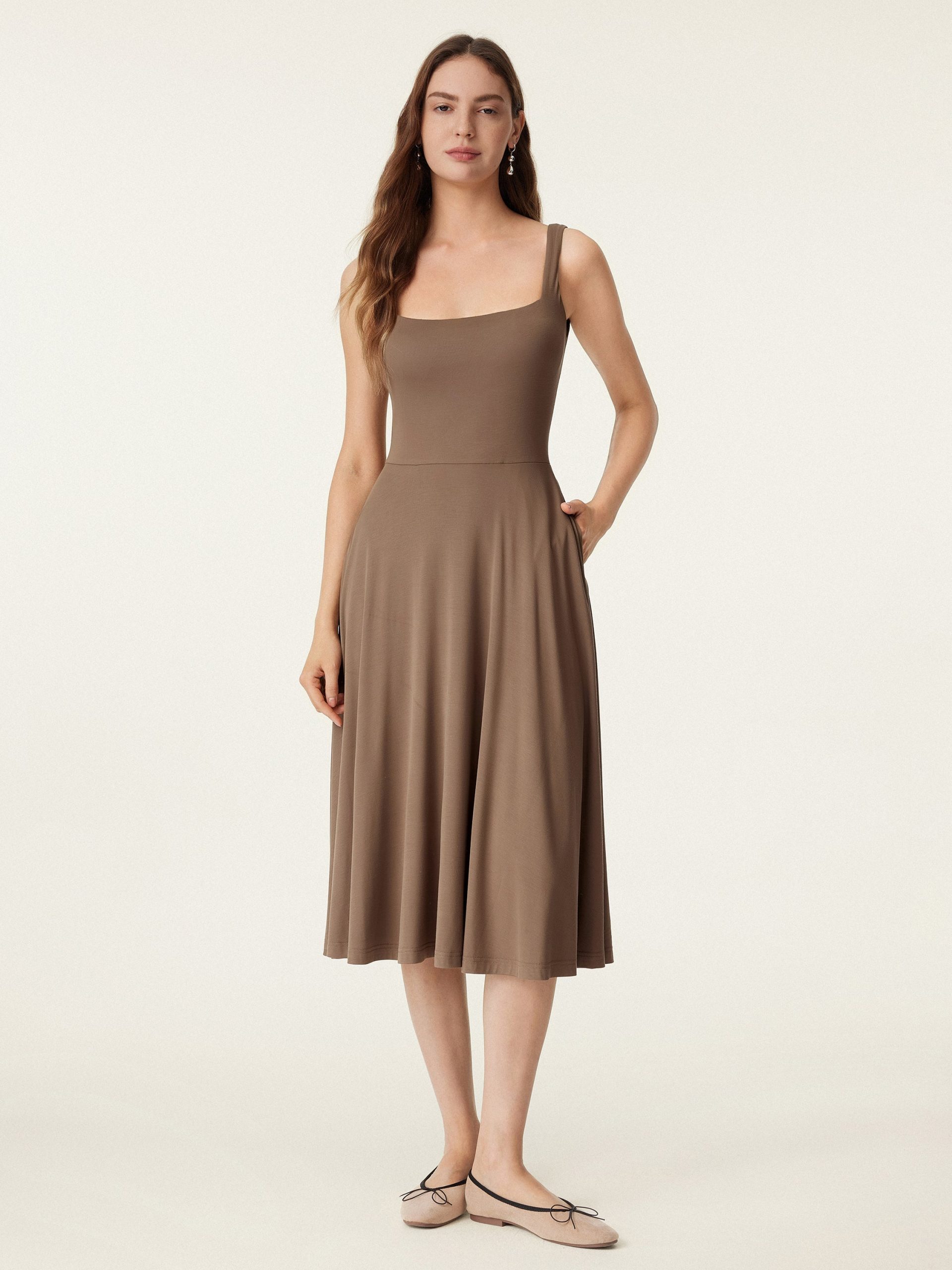 Square Neck Flowy New Airy Bra Midi Dress - Image 19