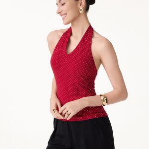 Stretch Cotton Polka Dot Halter Neck Open Back Bra Top - Image 7