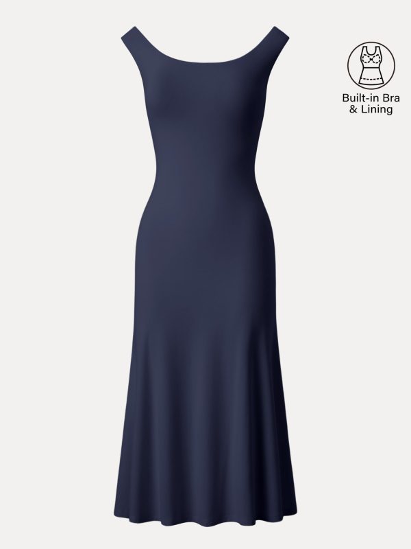 Scoop Neck Midi Low Back Bra Dress