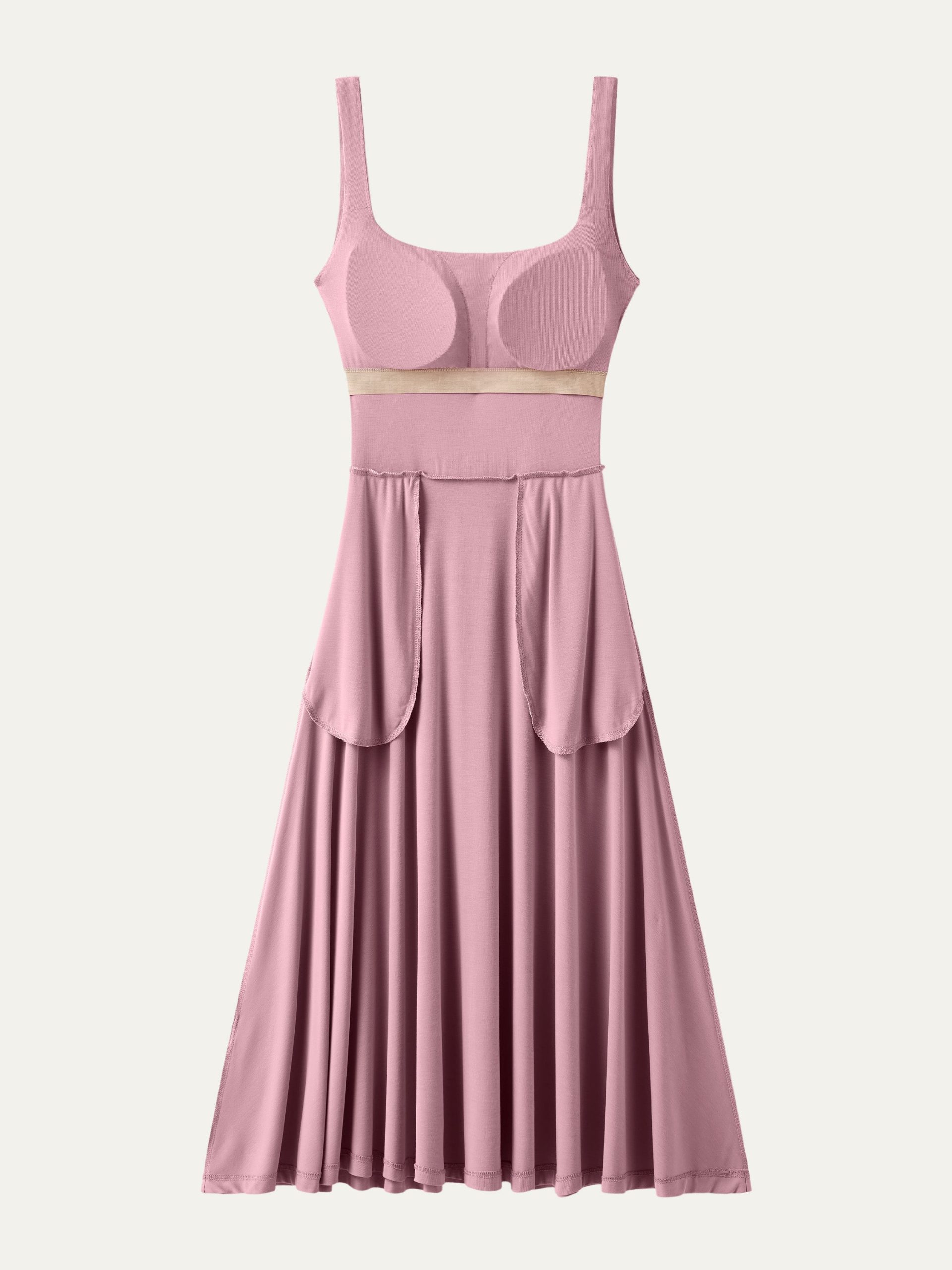 Square Neck Flowy New Airy Bra Midi Dress - Image 9