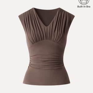 SkinKiss Cooling V-Neck Ruched Wide Shoulder Bra Tank - Image 9
