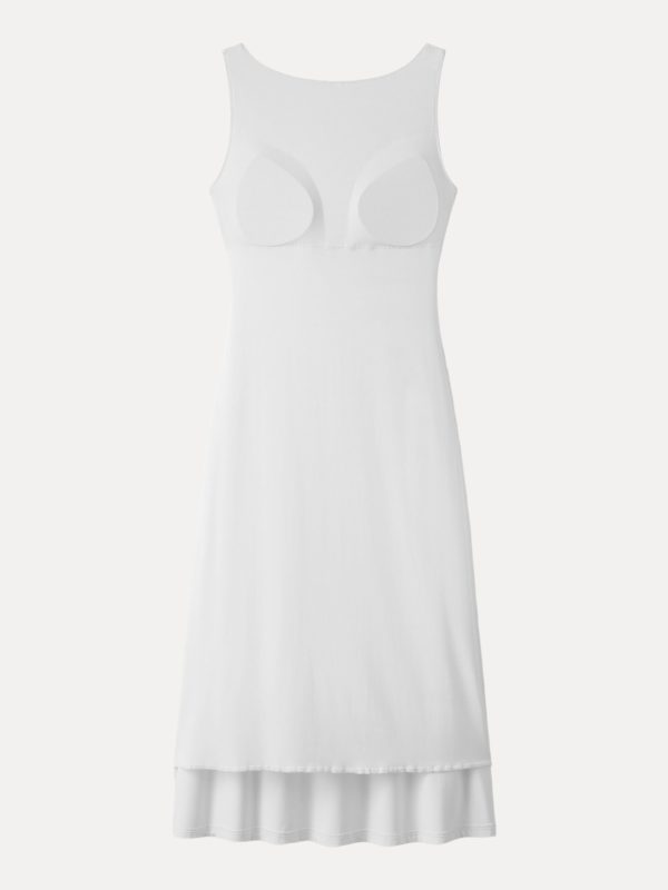 Classy Boatneck Open Back Bandless Midi Bra Dress