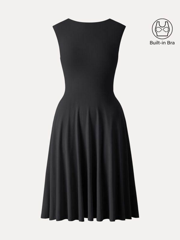 SkinKiss Boatneck Wide Shoulder Bra Dress with Pockets