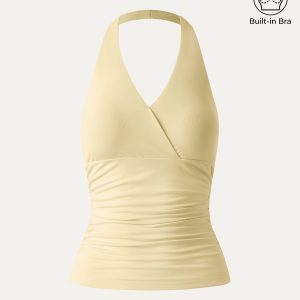 Halter Neck Side Gathered New Airy Bra Tank - Image 19