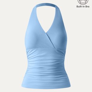 Halter Neck Side Gathered New Airy Bra Tank - Image 20