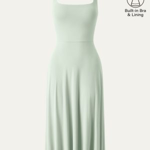 Square Neck Flowy New Airy Bra Midi Dress - Image 14