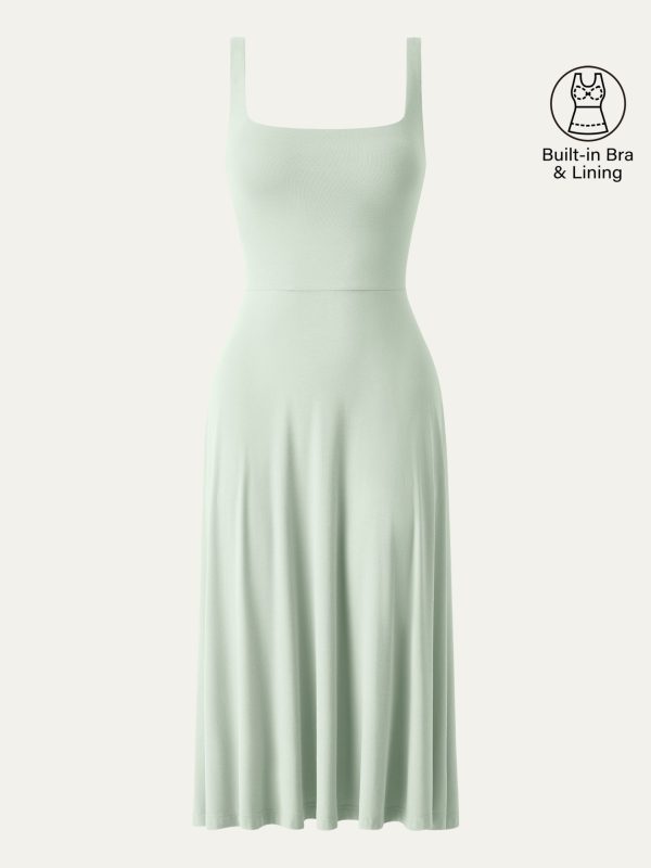 Square Neck Flowy New Airy Bra Midi Dress