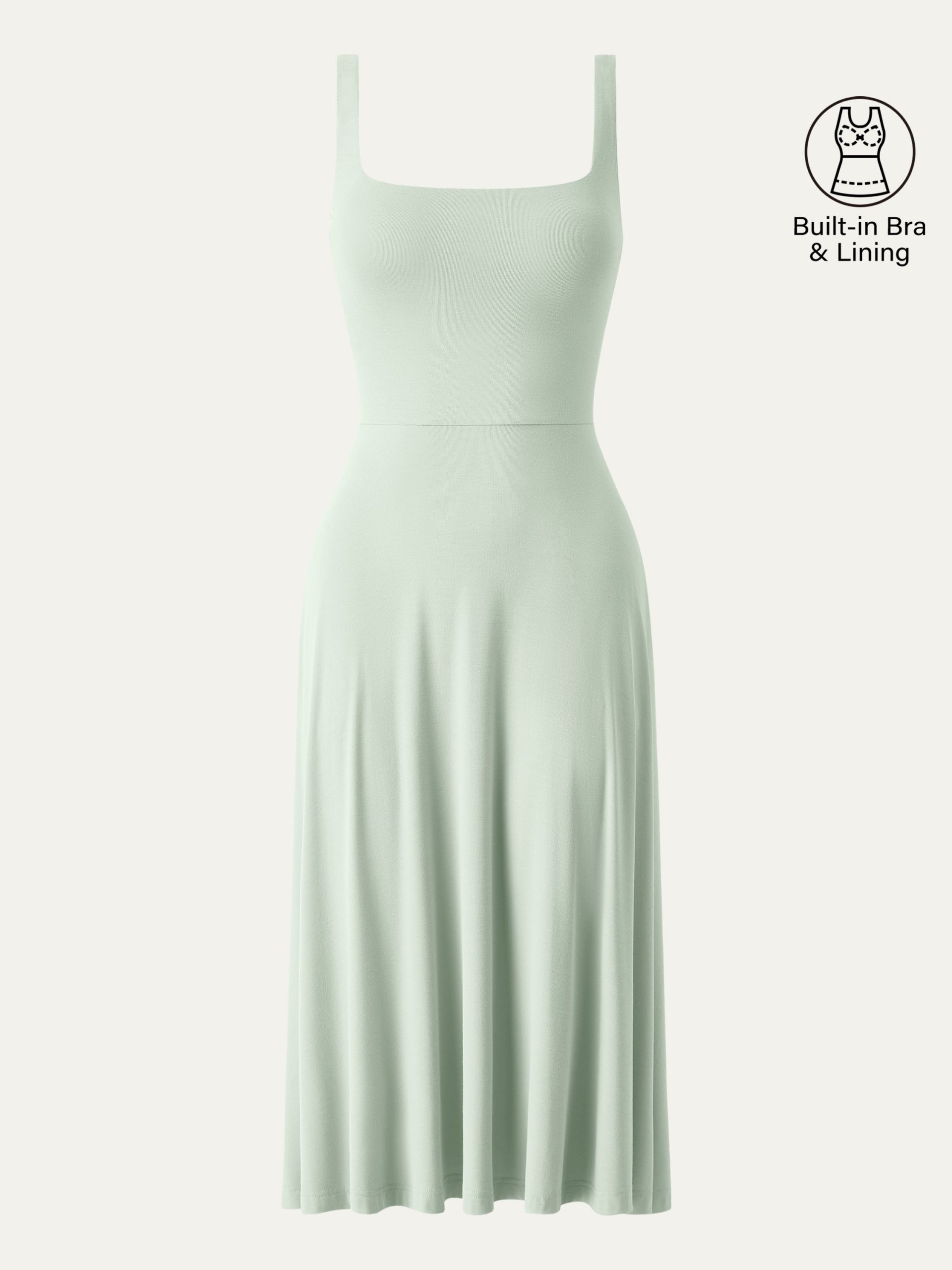 Square Neck Flowy New Airy Bra Midi Dress - Image 14