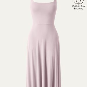 Square Neck Flowy New Airy Bra Midi Dress - Image 15