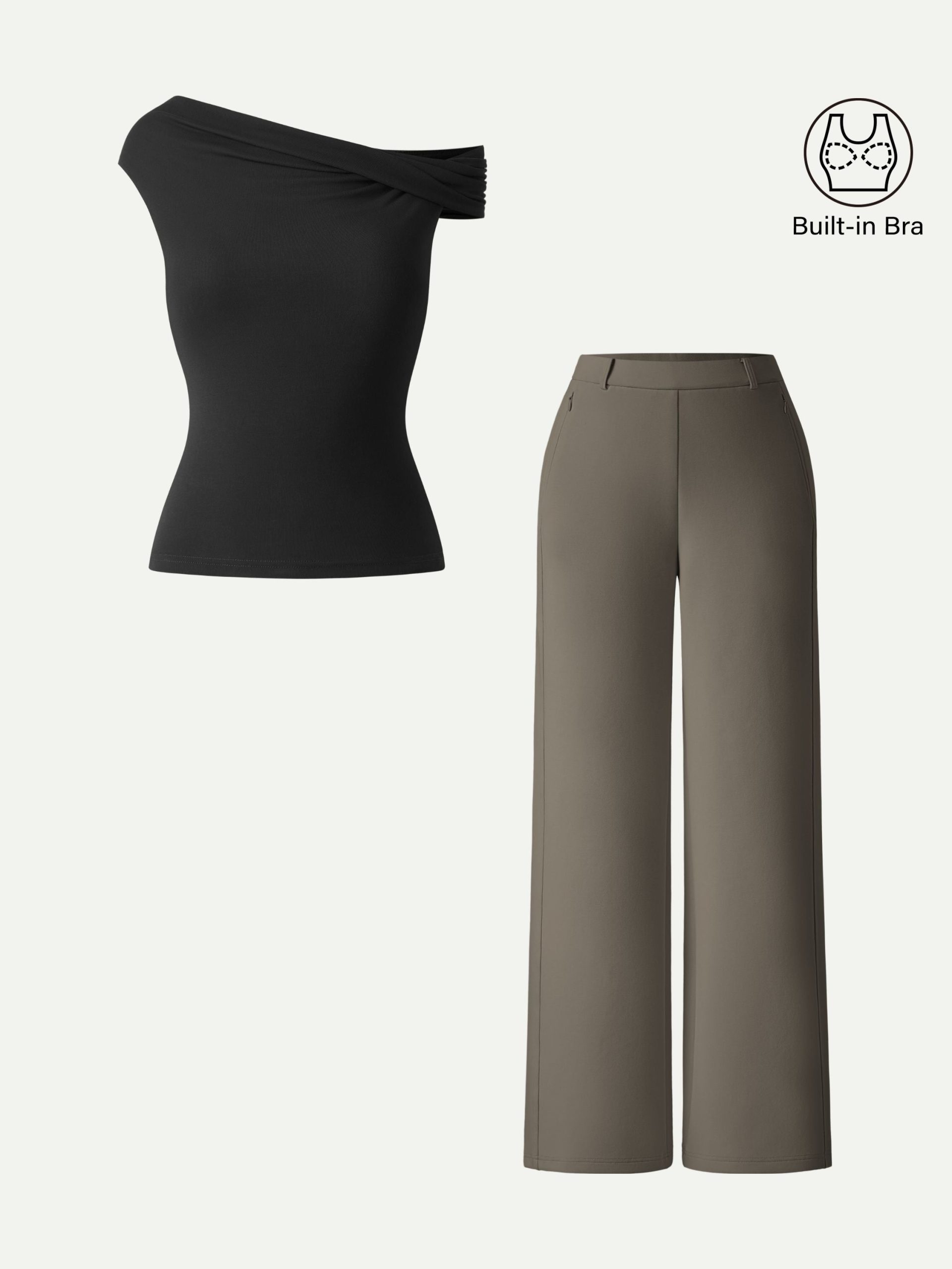 2Pcs Set Multi-wear Bra Top &  Slimming High Rise Wide Leg Pants - Image 5