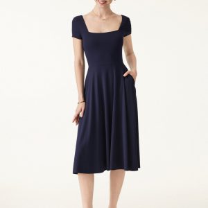 Flowy Square Neck Short Sleeve Midi Bra Dress - Image 4