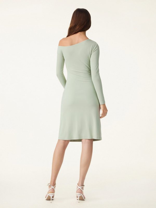 SkinKiss Asymmetrical Neck Ruched Knee Bra Dress