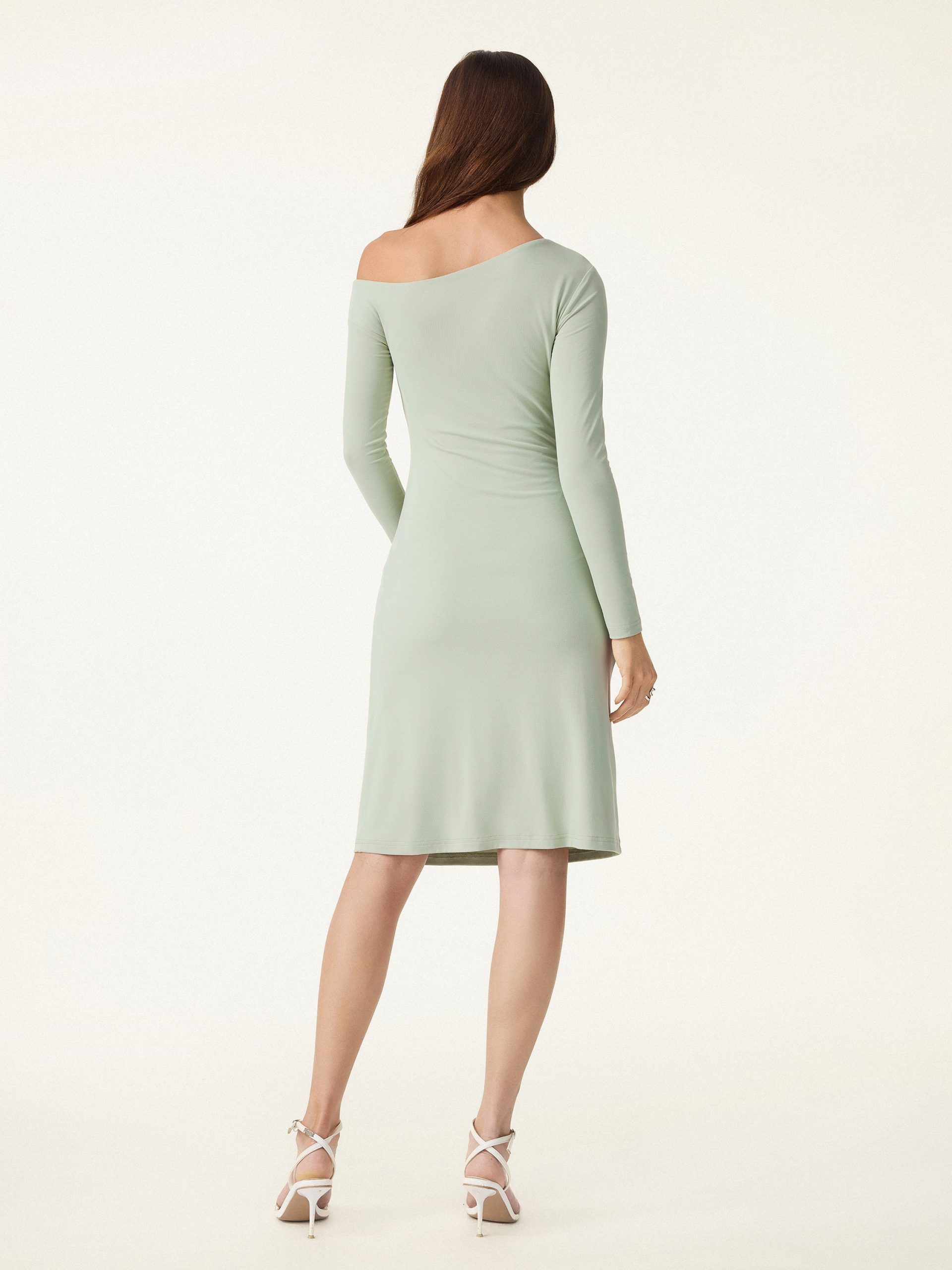 SkinKiss Asymmetrical Neck Ruched Knee Bra Dress - Image 5