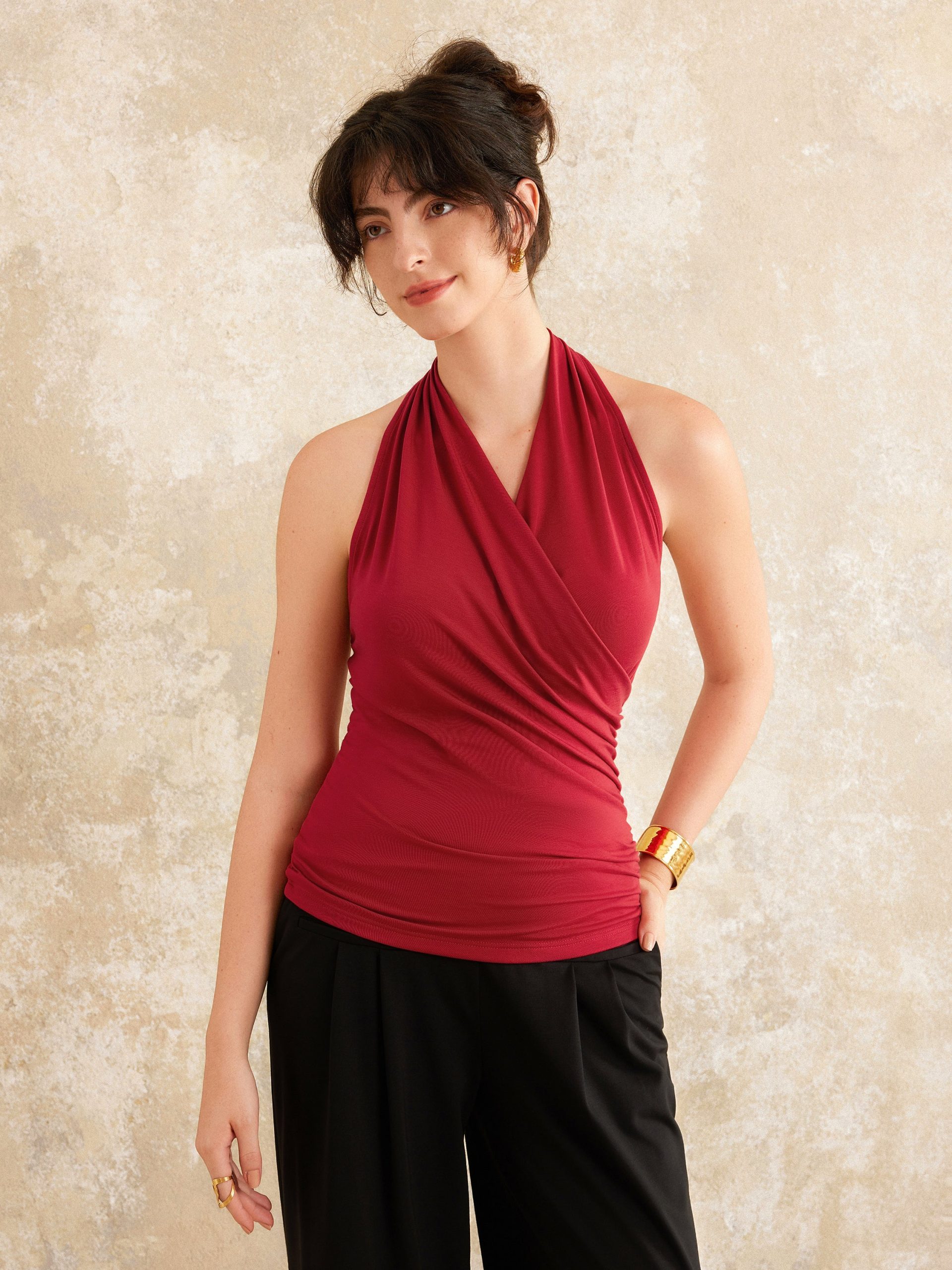 Buttery Smooth Surplice Halter Neck Sculpt Tank - Image 1