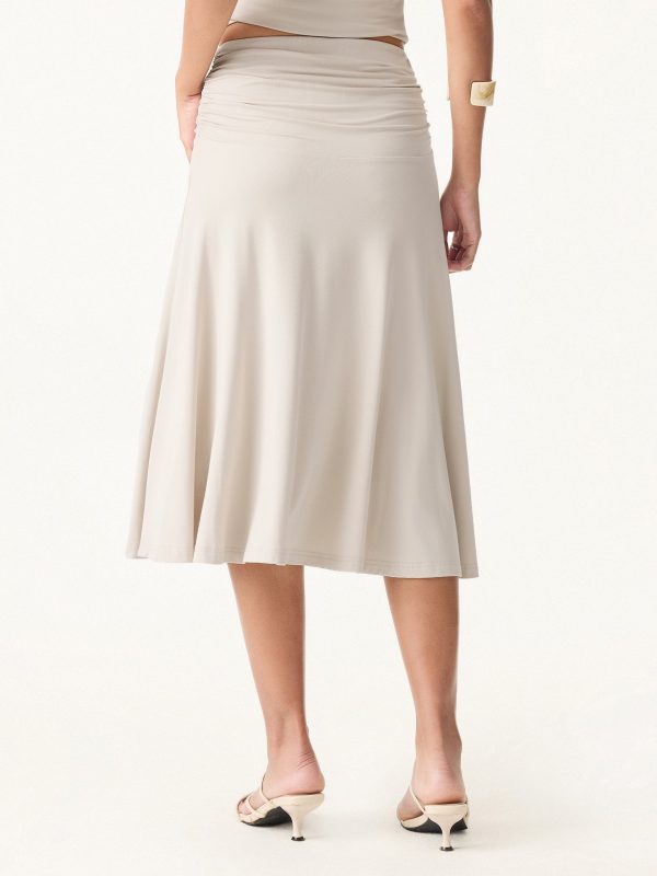 2Pcs Set One Shoulder Twisted Bra Tank & Side Ruched A-line Midi Skirt