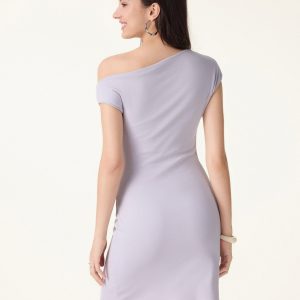 Soft Cotton Lyocell Ruched Asymmetrical Shoulder Mini Bra Dress - Image 8