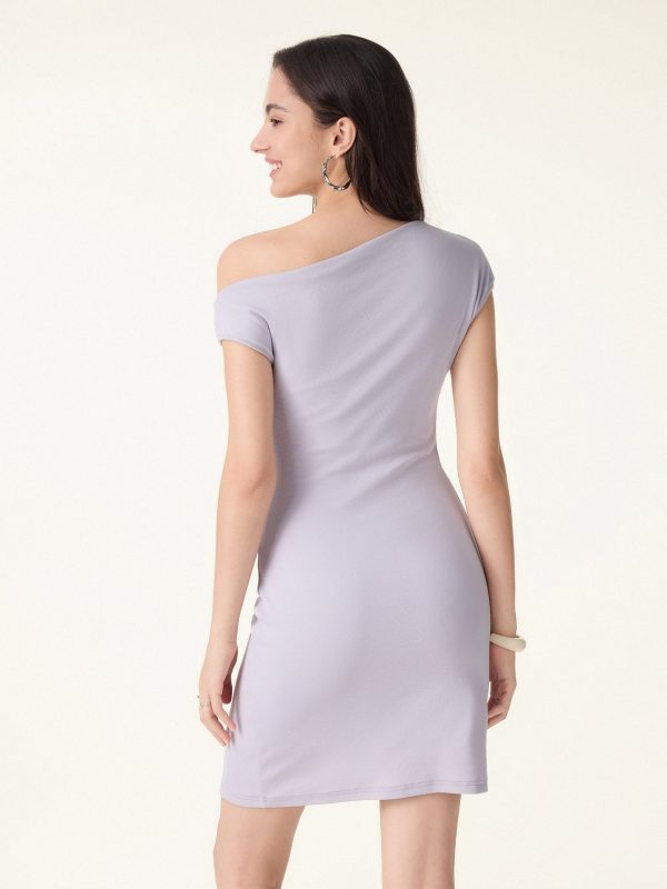 Soft Cotton Lyocell Ruched Asymmetrical Shoulder Mini Bra Dress
