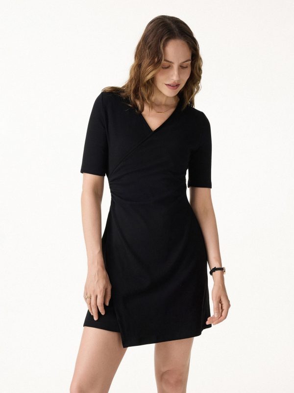 Surplice Ruched Fit-and-Flare Mini Dress