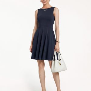 Stretchy Boatneck Fit-and-Flare Mini Bra Dress with Pockets - Image 17