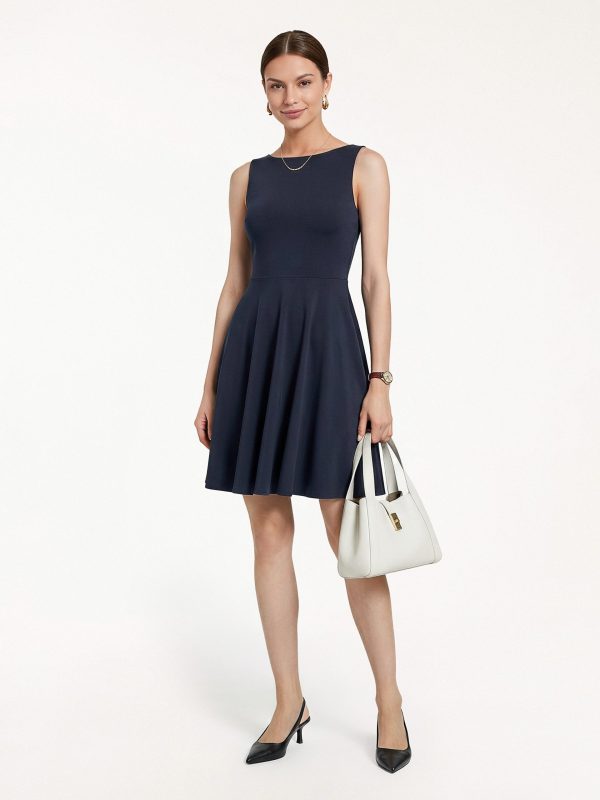Stretchy Boatneck Fit-and-Flare Mini Bra Dress with Pockets