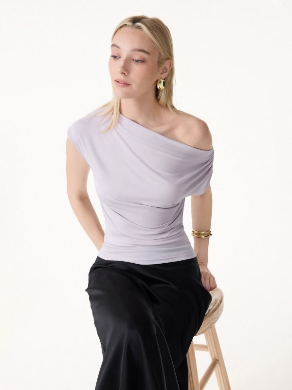 Cool-Touch Asymmetrical Ruched Shoulder Top