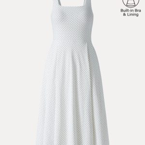 Stretch Cotton Polka Dot Square Neck Midi Bra Dress with Pockets Limited Edition - Image 11
