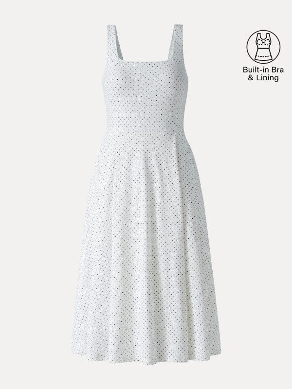 Stretch Cotton Polka Dot Square Neck Midi Bra Dress with Pockets Limited Edition