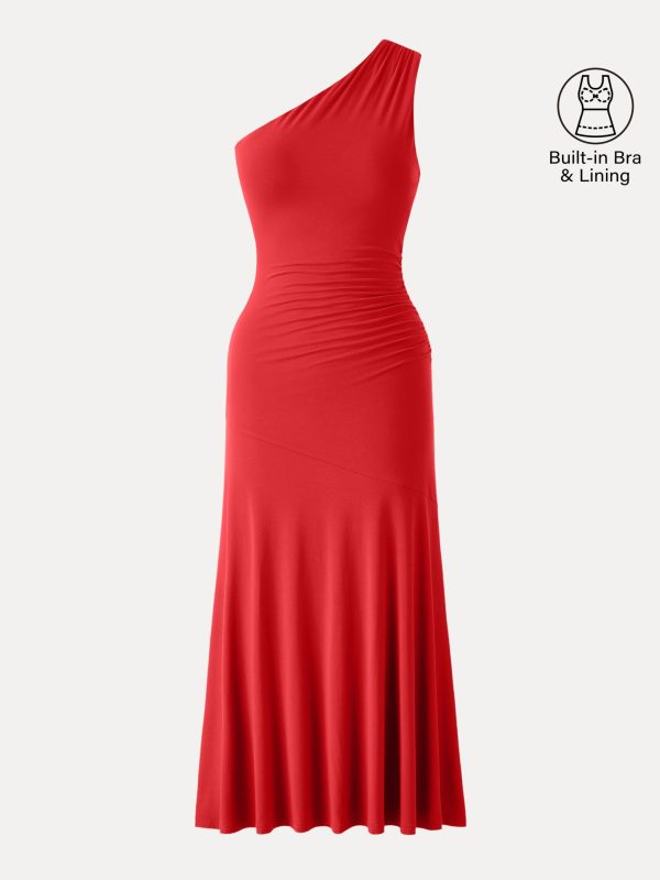 SkinKiss Ruched One Shoulder Maxi Bra Dress