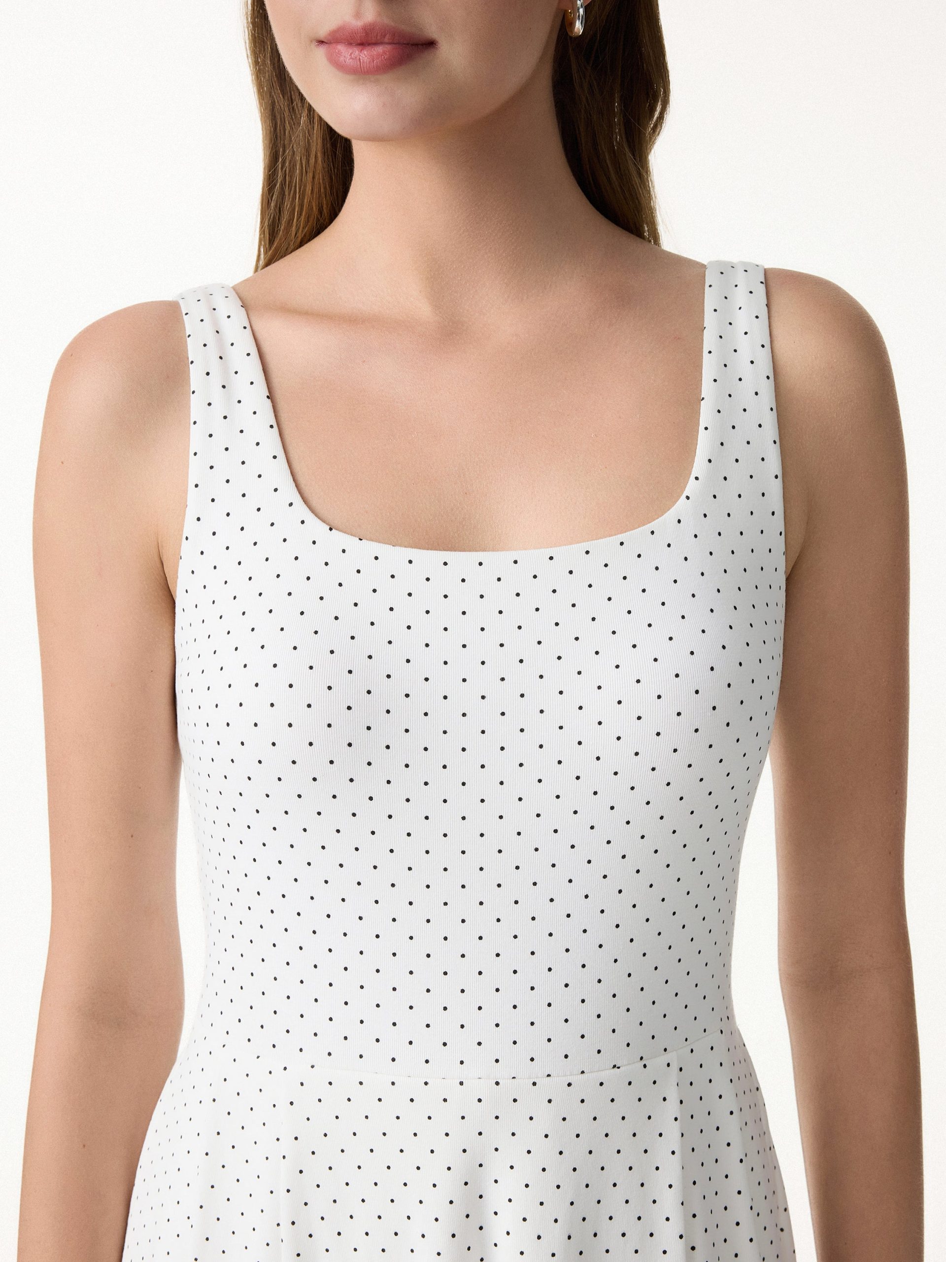 Stretch Cotton Polka Dot Square Neck Midi Bra Dress with Pockets Limited Edition - Image 3